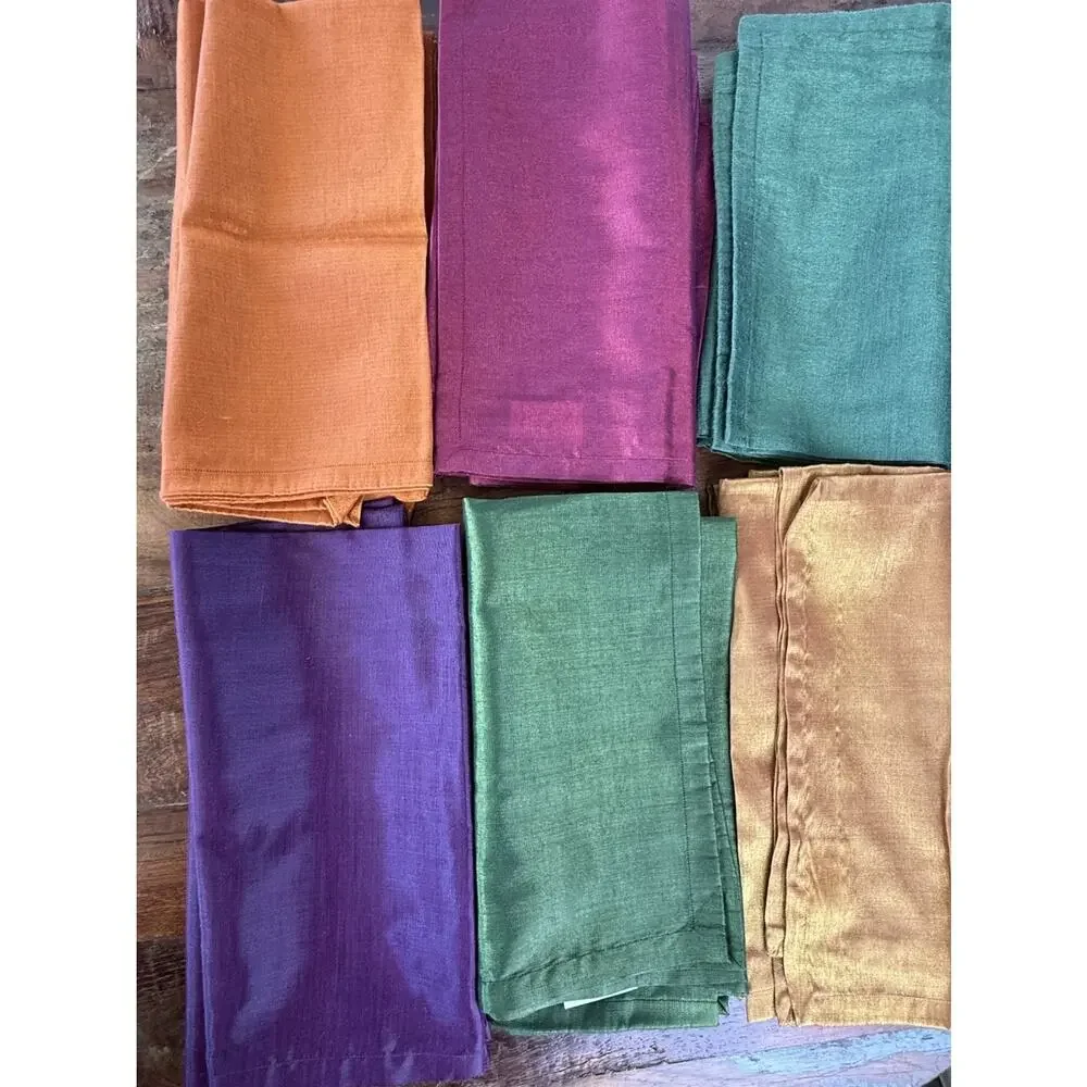 Crate & Barrel Elan 12 Jewel Tone Napkins 12 Metal Rings Bark Basket Set Fall